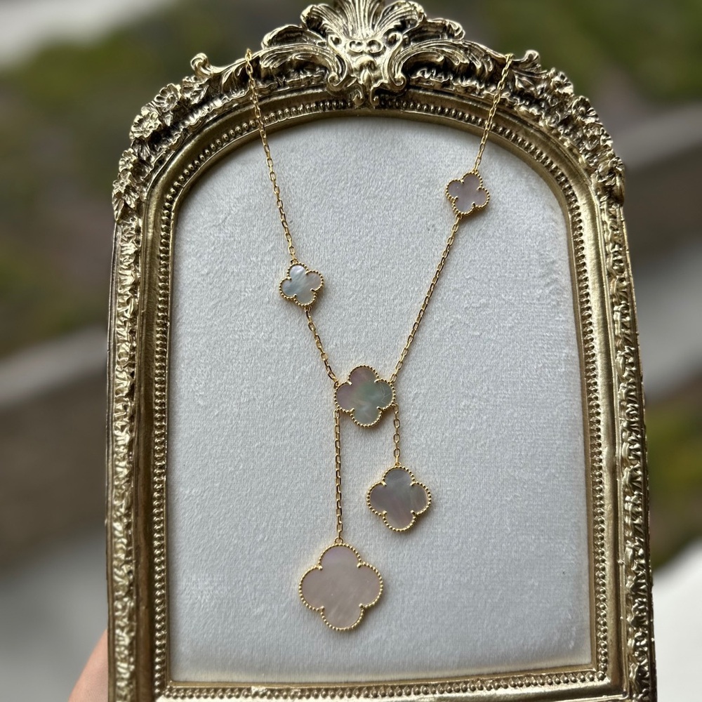 Alhambra Style 6 Motif Clover Necklace white and gold